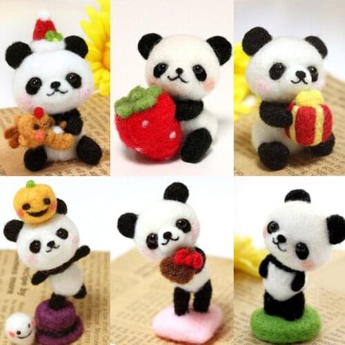 Funny handmade diy toys cartoon small animals strawberry panda wool felt set plush toy craft toy gift for children