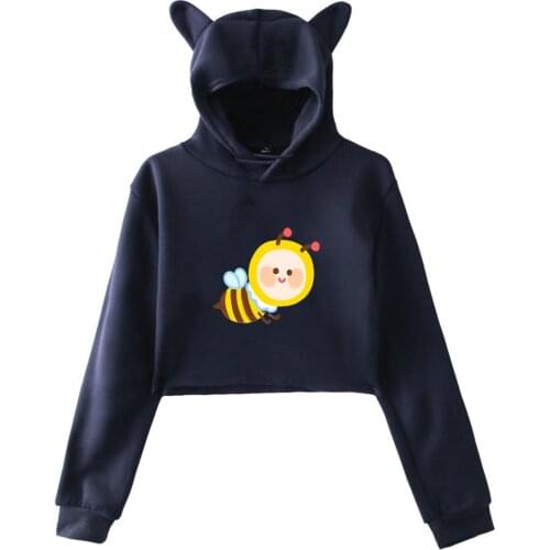 Cute bee Print Women Cat High waist Long Sleeve Hoodies Autumn Winter Cat Ear Pullovers Sweatshirts Y2K Young Girls -Clothing