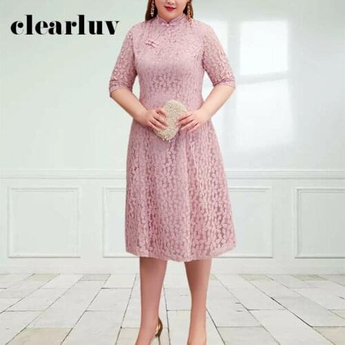 High Collar Women Party Dresses DR1037 Half Sleeve Pink Prom Gowns 2020 A-Line Tea-Length Vestidos De Gala Zipper Elegant Dress