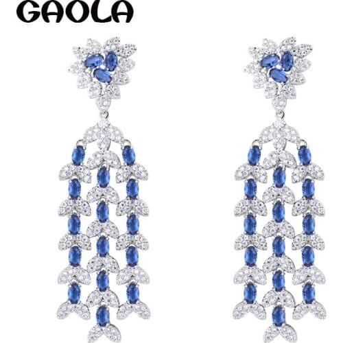 GAOLA 2017 New Arrival Flower Blue Cubic Zirconia Dangle Earring Romantic Wedding Jewelry GLE6375