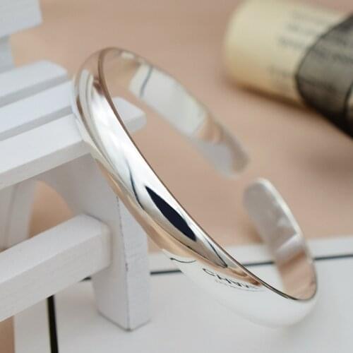 Silver 925 Bangles For Women 8mm Smooth Cuff Bangle & Bracelet Charm Pulseira Femme Simple Korea Style Jewelry Accesories