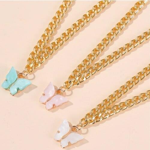 Punk Cuban Thick Chain Choker Necklace for Women Cute Candy Color Butterfly Pendant Statement Necklace 2020 Fashion Jewelry Gift