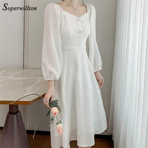 Autumn winter women dress france retro runway designer dress women long sleeve puff sleeve dress ladies office work dress