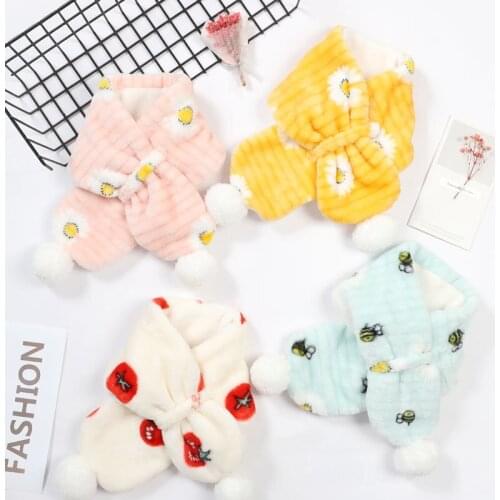 Winter Cute Children Flannel Scarf Boy Girls Scarves Baby Collar Scarf with Pompom Neck Warmers Christmas Gift