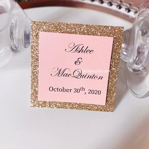 50pcs Gold Silver Purple Red Champagne Glitter Wedding Invitation Tag, Editable Party Favor Lable Thank You Stickers Small Card