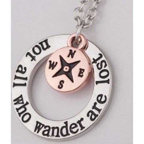10PC Silver And Gold Compass Lettering Pendant not all who wander are lost Charm Inspirational Letter Necklace Jewelry