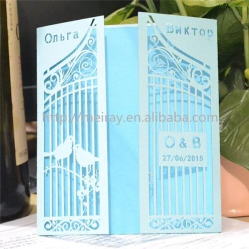120pcs wedding party invites laser cut paper crafts light blue wedding invitations
