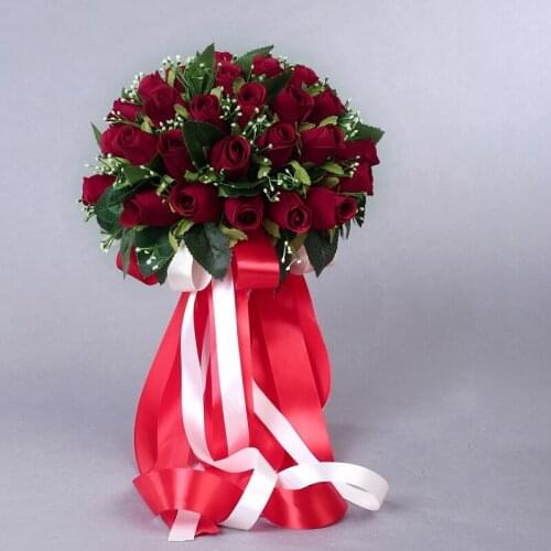 2018 Beautiful Handmade Flowers 48 pcs Artificial Rose Flowers Pearls Bride Bridal Lace Accents Wedding Bouquets with Ribbon