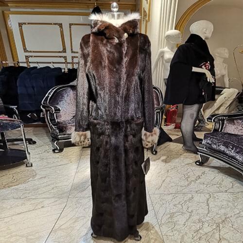 2020 fashion brown Lynx style fur coat imported mink fur coat womens fashion fur long with winter real fur coat 12250