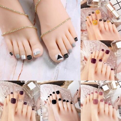 24Pcs Multi-pattern Shiny Women Full Cover False Toes Fake Nails Manicure Tools