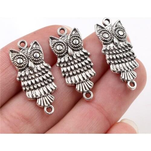 28x13mm 10pcs Antique Sliver Plated Owl Connector Handmade Charms Pendant:DIY for bracelet necklace-R5-13