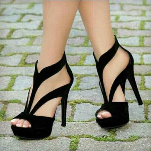 Sexy Black High Heel Platform Sandals Cut-out Peep Toe Shoes Comfortable Streamlined Party Dress Shoes