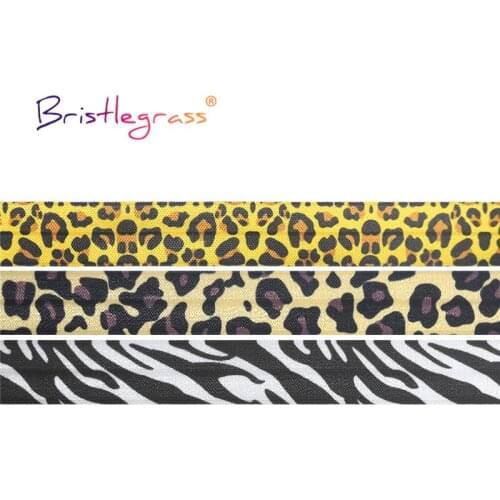BRISTLEGRASS Combo 3 Yard 3/4" 20mm Leopard Zebra Print Fold Over Elastic FOE Spandex Satin Band Tape Hair Tie Dress Sewing Trim