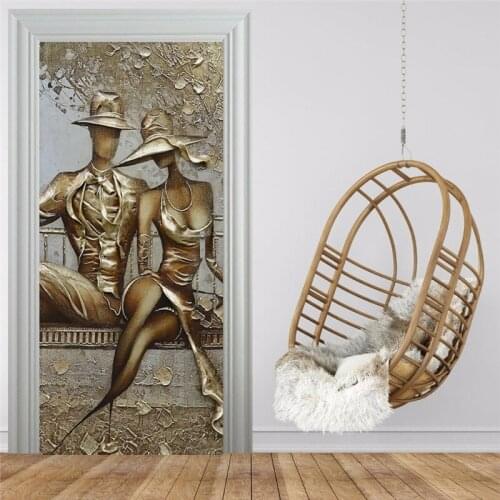 Door Sticker 3D Stereo Golden Figure Mural Wallpaper Living Room Bedroom European Style Wall Sticker Self-Adhesive Door Poster