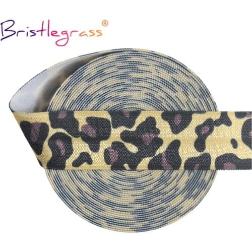 BRISTLEGRASS 2 5 10 Yard 3/4" 20mm Nude Leopard Print Fold Over Elastics FOE Spandex Satin Bands Tape Hair Tie Dress Sewing Trim