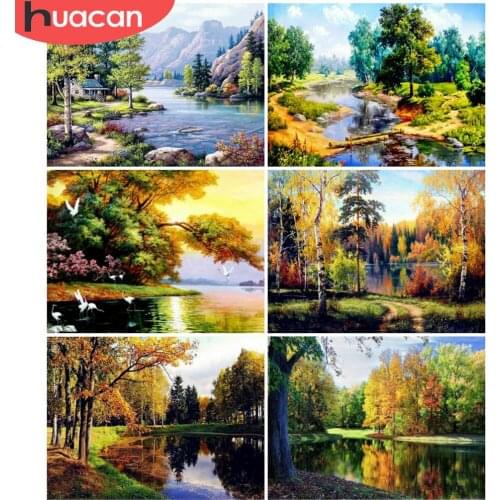 HUACAN Full Square/Round Diamond Painting Natural Landscape Cross Stitch Diamond Mosaic Tree Home Art Wall Decor
