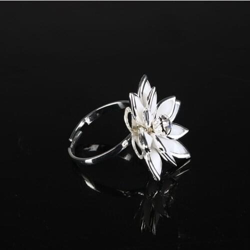 Game FF10 FFX Final Fantasy X Yuna Lotus Flower Rings Cosplay White Flower Ring Adjustable Size Accessory Costume Prop Xmas Gift