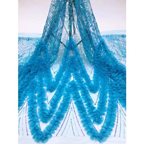 Soft and Light Spring Summer Long Party Dress Material Fashion Turtle 2021 Newest Applique Turquoise Lace Fabric Tulle Mesh T087