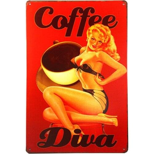 Coffee Diva pin up girl metal sign Metal art Decor suit for Bar Pub Shop Store