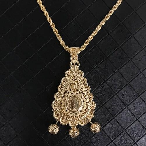 Algeria Necklace Ball Drop Pendent Bistratal Long Chain Necklace Women Accessories Gifts Ball Drop Lace Napoléon Coins Pendents
