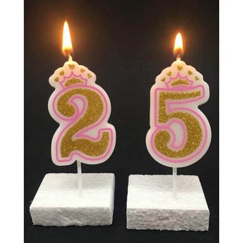 Number 0-9 Birthday Candle Happy Birthday Cake Candles for Kids Adult Wedding Birthday Party Crown Candle Cake Decoration Tools