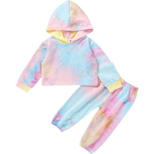 New Children Long Sleeves Long Pants Suit Boys Girls Tie-dye Clothes Set Autumn Round Collar Tops Tee Trousers Baby Outfits