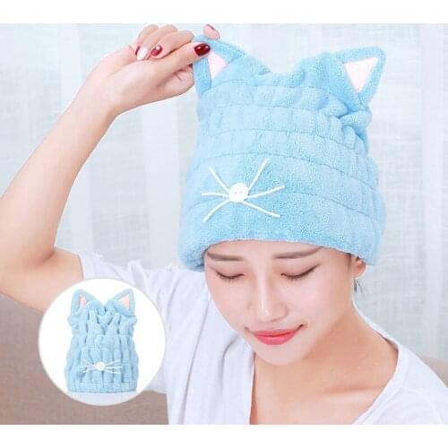 Cute Womens Cap Head Wrap Hats Dry Hair Hat Coral Velvet Bath Accessories Microfiber Solid Drying Towel Cat Ears Shape
