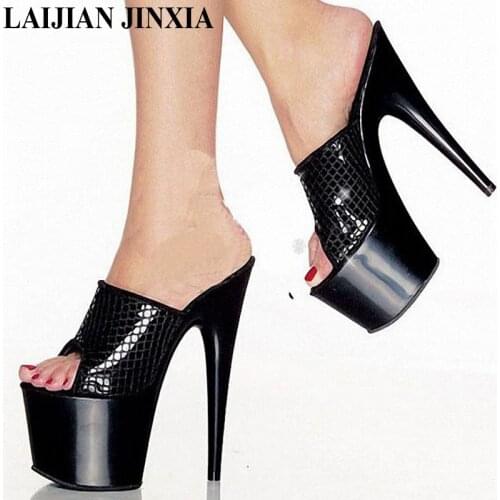 LAIJIANJINXIA Women Slippers Shoes 17CM High Heel 7cm Platforms Night Pole Dance Performance /Star/Model Dance Shoes
