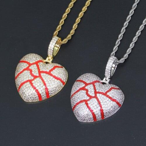 Hip Hop Heart Design Brass Pendant Iced Out Necklace Jewelry For Women CN107