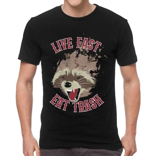 Live Fast Eat Trash Cool Raccoons T-shirt Men Novelty T Shirt Short Sleeve 100% Cotton Angry Panda Tshirt Unique Tee Tops
