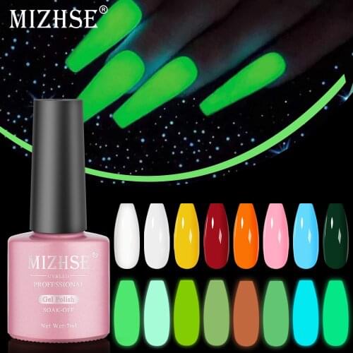 MIZHSE 7ML Glow In The Dark Gel Nail Polish Nail Art Top Coat Luminous Semi Permanent Varnish Hybrid Gel Polish for Manicure