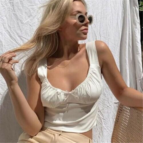Fashion Womens Solid Color Simple Vest Casual Solid Tank Tops Sleeveless Crop Top Short Cami Vest Femme