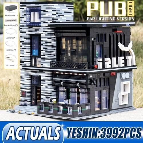 Mould King 16042 Streetview Building Blocks MOC LED Lighting PUB And Restaurant Model Funny Kids Birthday Toys Christmas Gifts