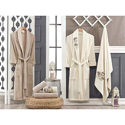 Kristal By Tac Bambu Family Bathrobe Set Sava Cream-Beige