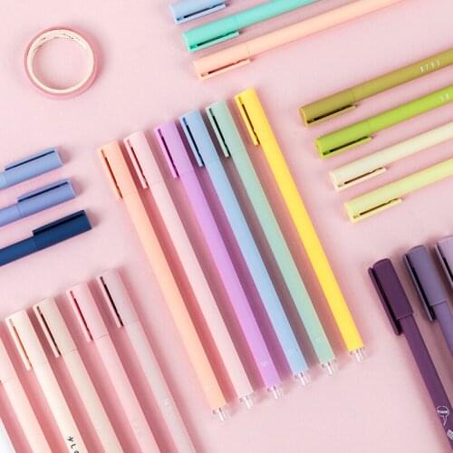6pcs Rainbow Pen Set 0.5mm Ballpoint Macaron Barrel Roller Ball Writing School Student Office Supplies H6778