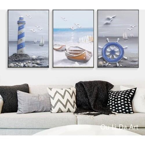 New no frame Mediterranean scenery blue boat seagulls canvas printings oil painting printed on canvas wall decoration picture