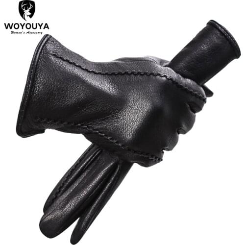New winter sheepskin gloves, black genuine Leather womens gloves, brand Thick warm womens leather gloves-2269