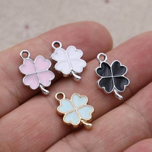 16PCS Silver Plated Enamel Pink Clover Leaf Charms Pendants for Jewelry Making Bracelet Necklace DIY Earrings Handmade Craft