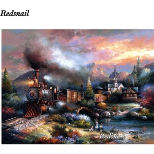 Full Diy Diamond Painting Train landscape Diamond Embroidery Europe Home Decoration Square Resin Diamond Mosaic Kits EE281
