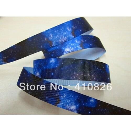 Q&N ribbon wholesale/OEM 7/8inch 22mm Blue Nebula Printed Grosgrain Ribbon 50yds/roll Free Shipping