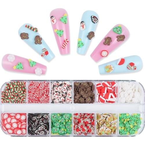 Christmas Nail Art Decoration 3D Snowman Santa Gifts Slices Polymer Clay Decal Acrylic Nail Tips Sequins Fake Nails Accessories