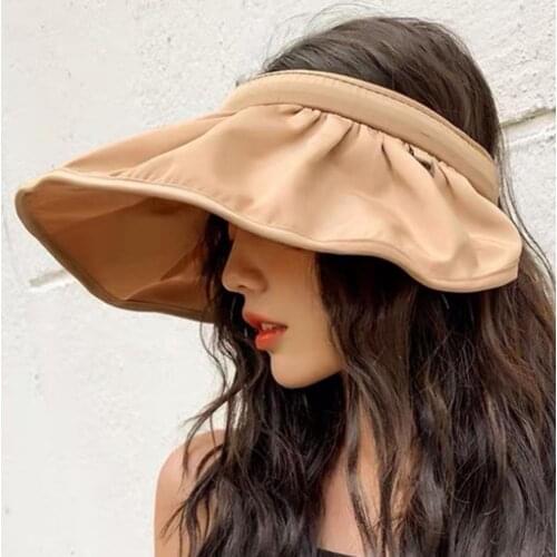 2021 Summer New Fashion Simple Solid Color Women Sun Hat Large Wide Brim UV Protection Breathable Adult Empty Outdoor Top Hat