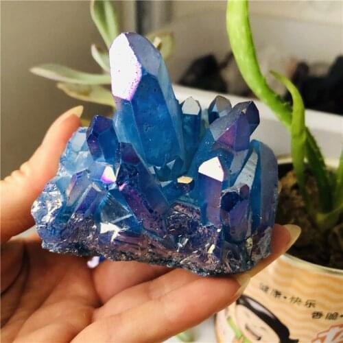 Blue Aura crystal cluster quartz titanium aura flower natural stones and minerals stone decoration for home
