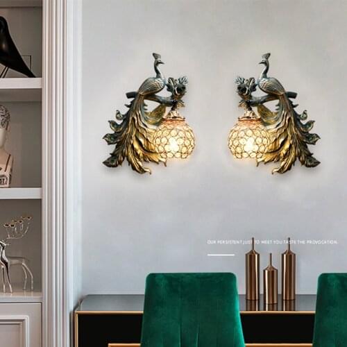 Modern Vintage Peacock Wall Lamps for Bedroom Creative Led Sconce for Dining Room Industrial Art Decor Corridor Wall Sconce Lamp