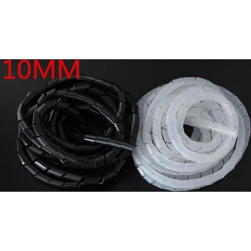 Spiral wrapping band SWB-10 diameter 10mm About 10M Length Black White Cable casing Cable Sleeve Winding pipe Spiral Wrapping