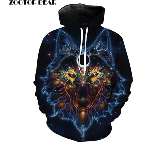 Animal Hoodies Wolf 3D Hooded Pullover Men Women Plus Size Tracksuits Fashion Galaxy Hoodies Hot Sweatshirts Brand Male Coats
