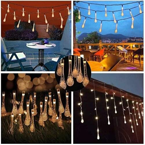 LED Outdoor Water drops Solar Lamp String Lights 5-12M 20-100LEDs Fairy Holiday Christmas Party Garland Garden Waterproof
