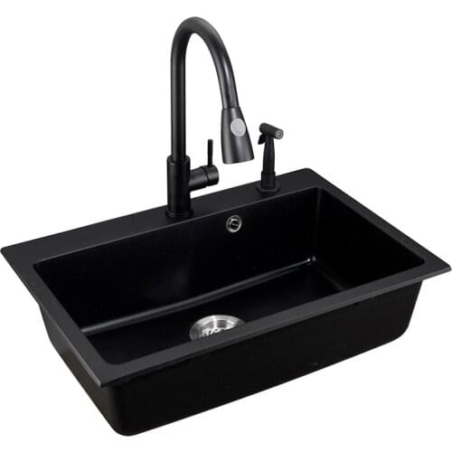 Thickened quartz kitchen sink single-slot black washbasin single-basin set washbasin pool table under the basin