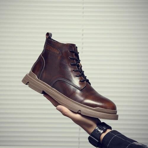 Yomior Genuine Leather Vintage Men Shoes British Fashion Dress Ankle Boots Luxury Designer Mens Platform Boots Military Boots