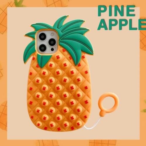 For iPhone 12 Funny Cute Silicone Design Phone Case Carton Cover for Kids Girls, 3D Skin Fun Bubble Protective Shell Pineapple